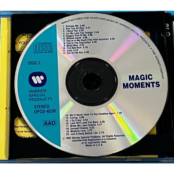 Magic Moments 2 CD Set Warner Special Products 1992 Romantic Hits Compilation - Picture 7 of 8